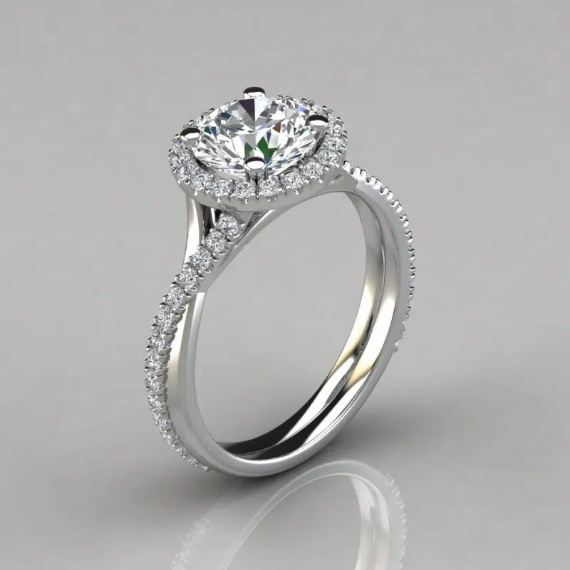 Moissanite Twist Round Brilliant Cut Halo Style