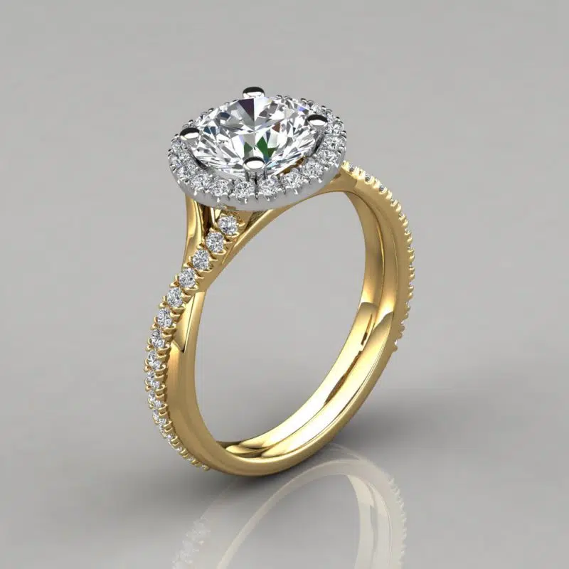 Moissanite Twist Round Brilliant Cut Halo Style