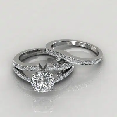 Moissanite Split Shank Pave Round Cut Bridal Set