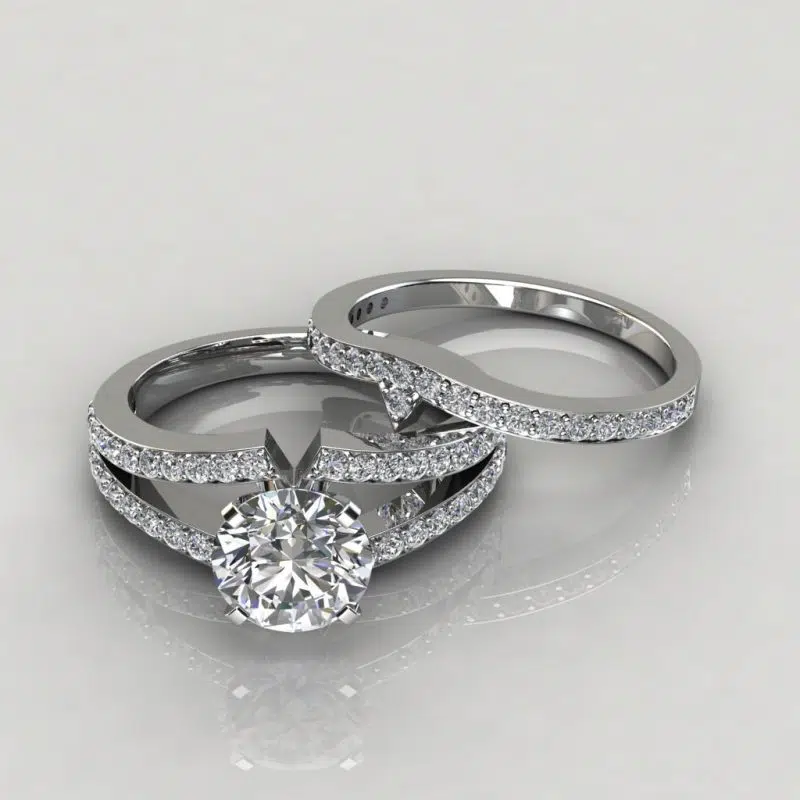 Moissanite Split Shank Pave Round Cut Bridal Set