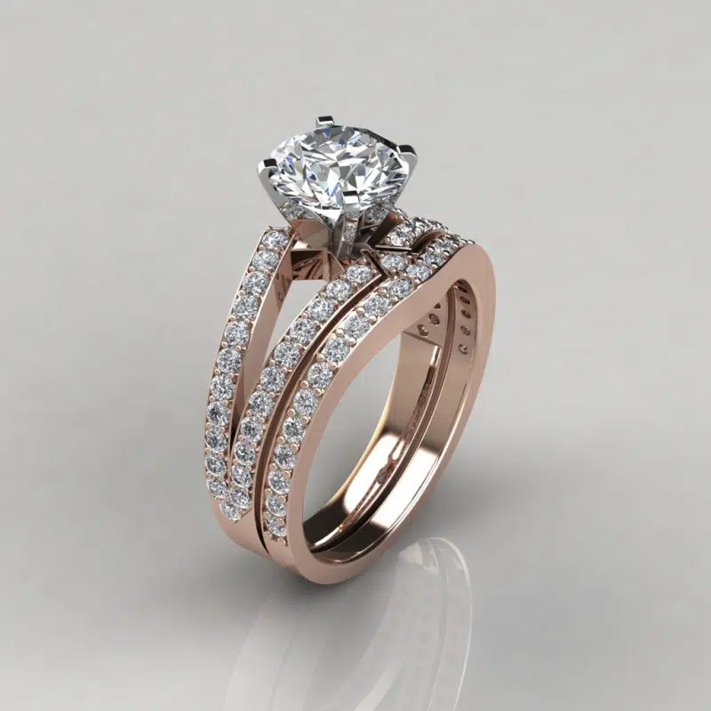 Moissanite Split Shank Pave Round Cut Bridal Set