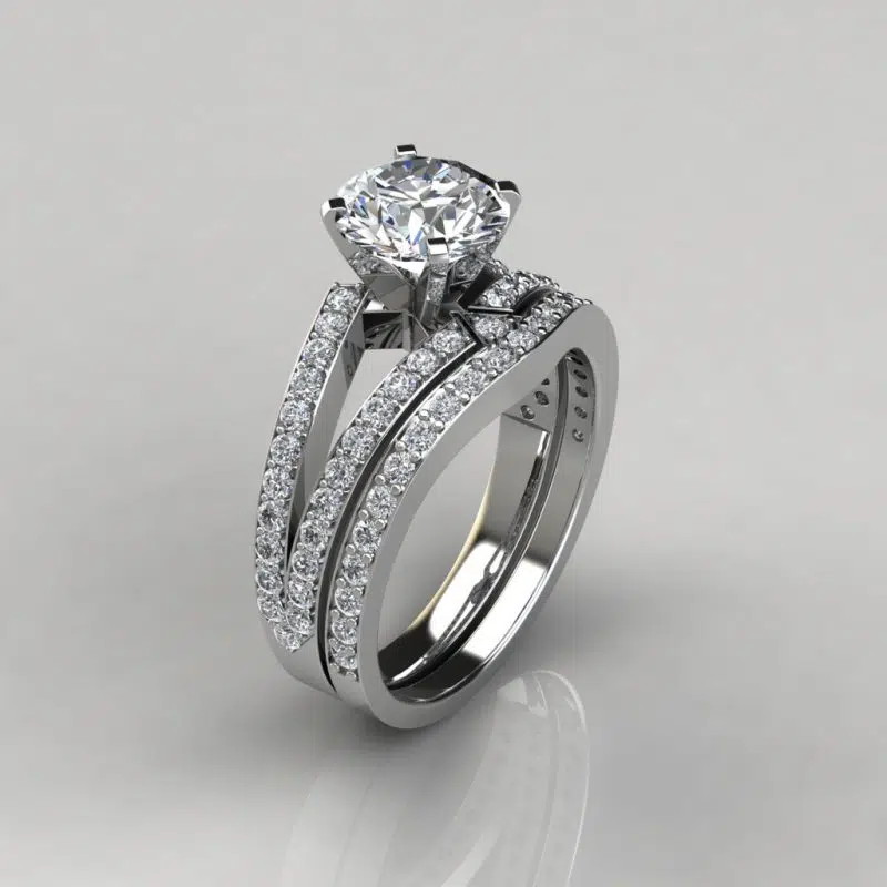 Moissanite Split Shank Pave Round Cut Bridal Set