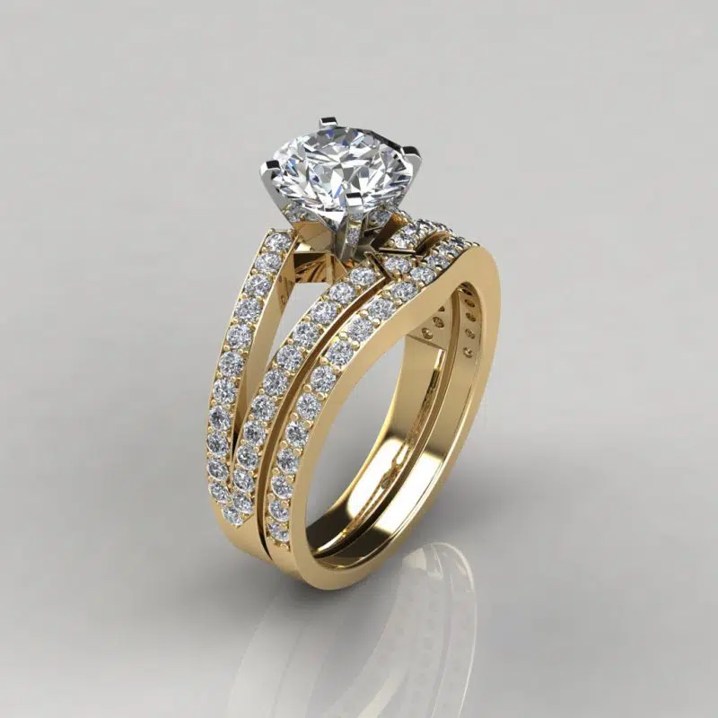 Moissanite Split Shank Pave Round Cut Bridal Set
