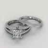 Moissanite Split Shank Pave Princess Cut Bridal Set