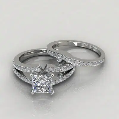 Moissanite Split Shank Pave Princess Cut Bridal Set