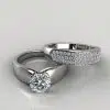 Moissanite Wide Band Engagement Ring and Wedding Band Bridal Set