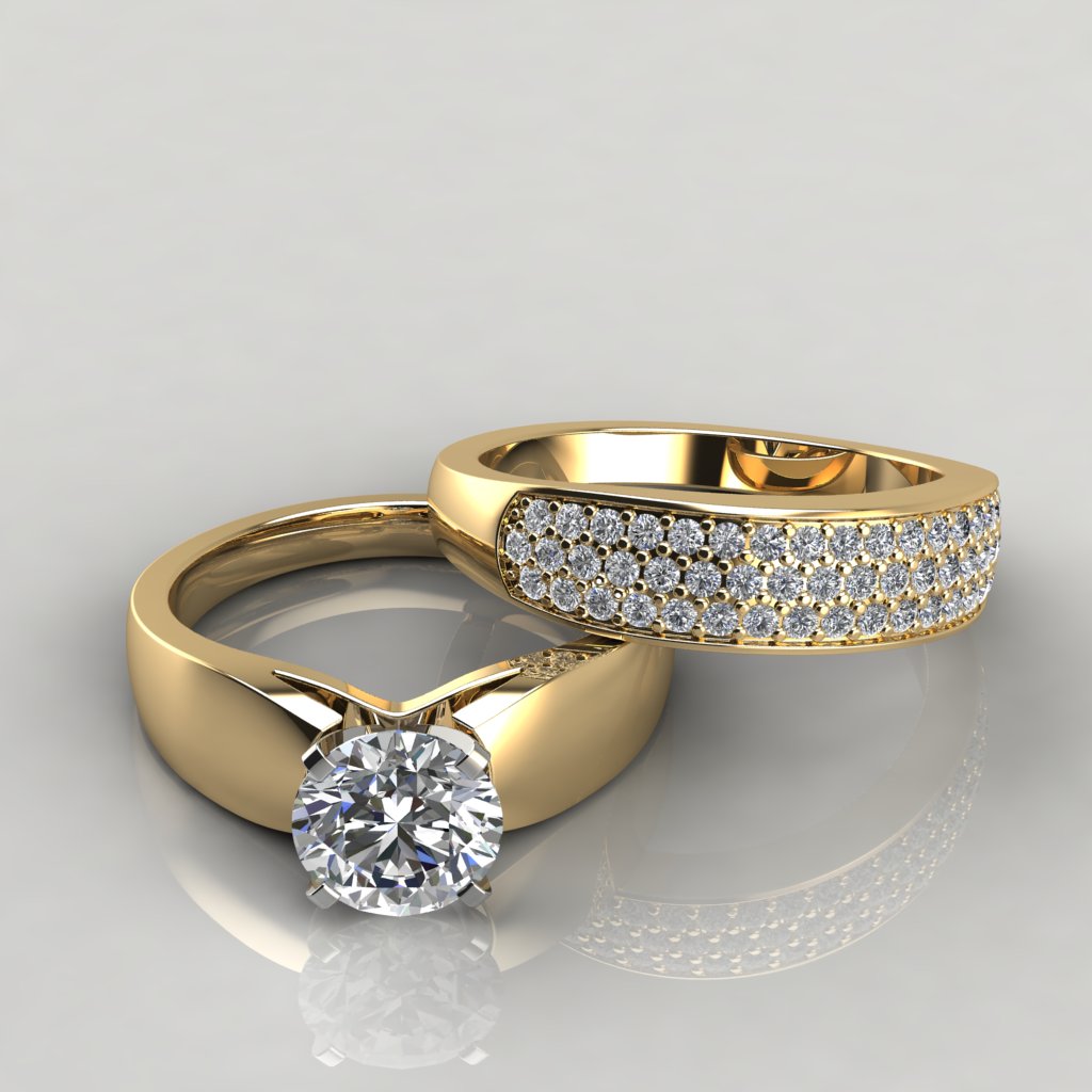 Hvem discolor bestå Moissanite Wide Band Engagement Ring and Wedding Band Bridal Set | Forever  Moissanite