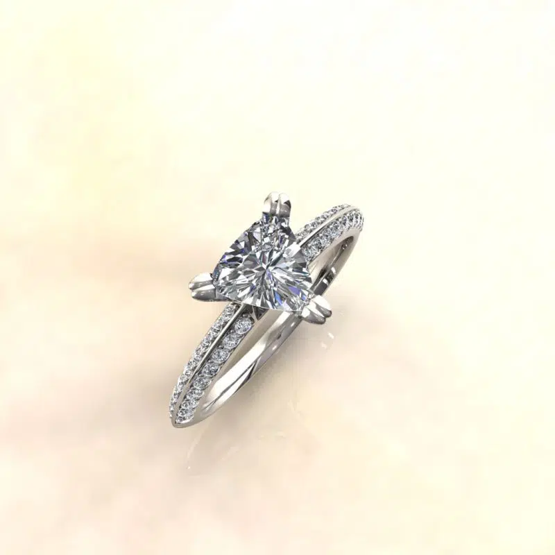 Knife Edge Pavé 1.25 Carat Trillion Cut Engagement Ring