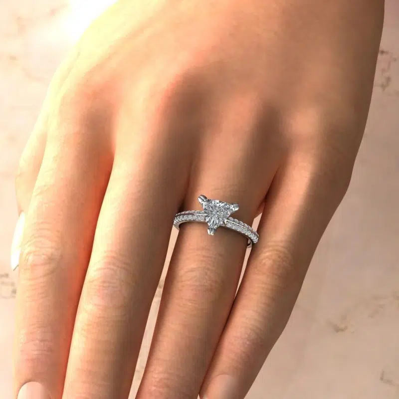Knife Edge Pavé 1.25 Carat Trillion Cut Engagement Ring