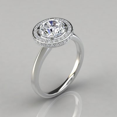 Two-sided Micro Pave Halo Moissanite Engagement Ring