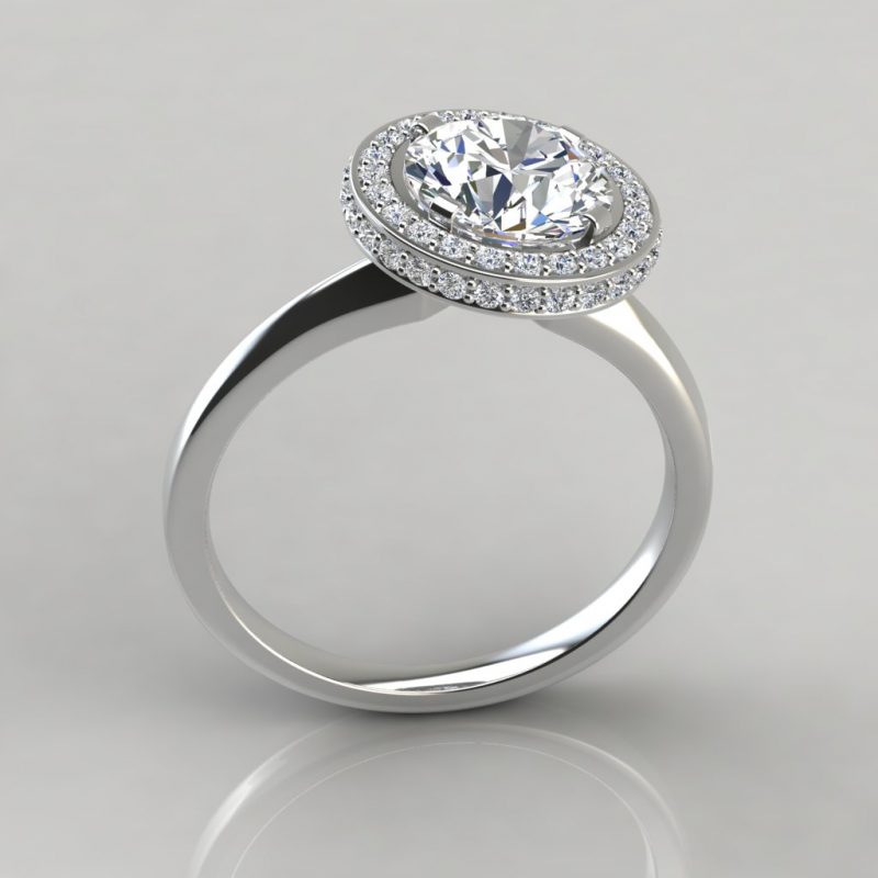 white gold two sided micro pave halo engagement ring