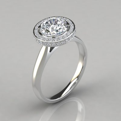 Two-sided Micro Pave Halo Style Engagement Ring