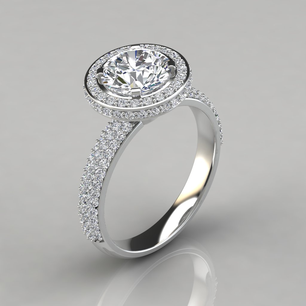 Trio Micro Pave Round Cut Halo Moissanite Engagement Ring | Forever ...