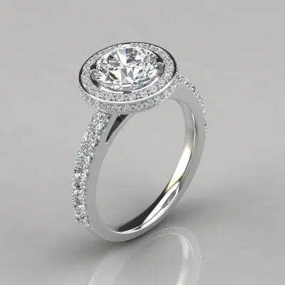 Micro Pave Cathedral Halo Moissanite Engagement Ring