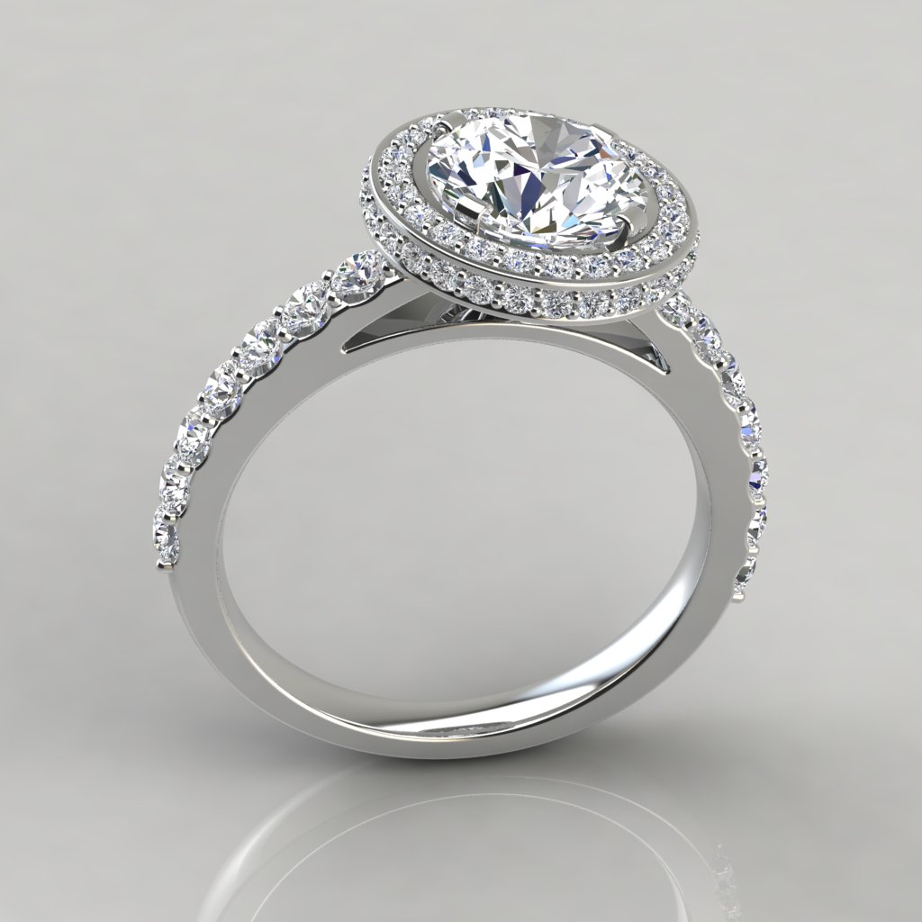 Micro Pave Cathedral Halo Moissanite Engagement Ring Forever Moissanite