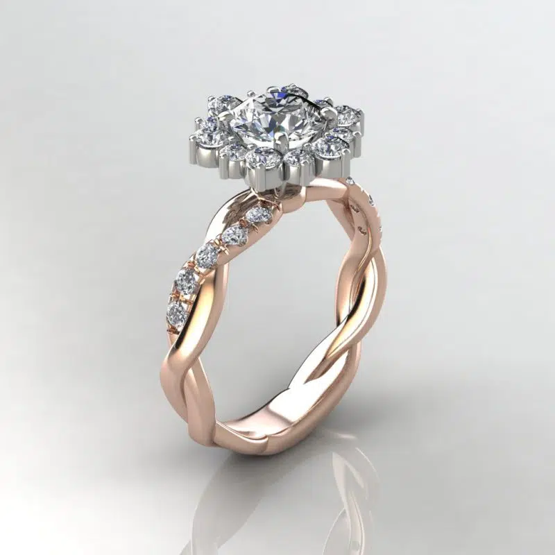 Snowflake Halo Twist Moissanite Engagement Ring
