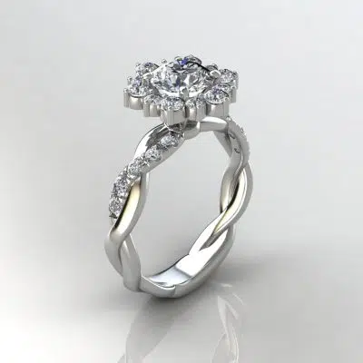 Snowflake Halo Twist Moissanite Engagement Ring
