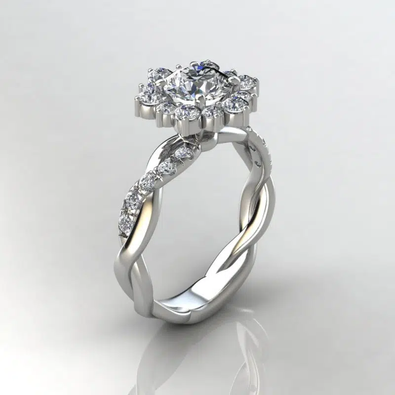 Snowflake Halo Twist Moissanite Engagement Ring