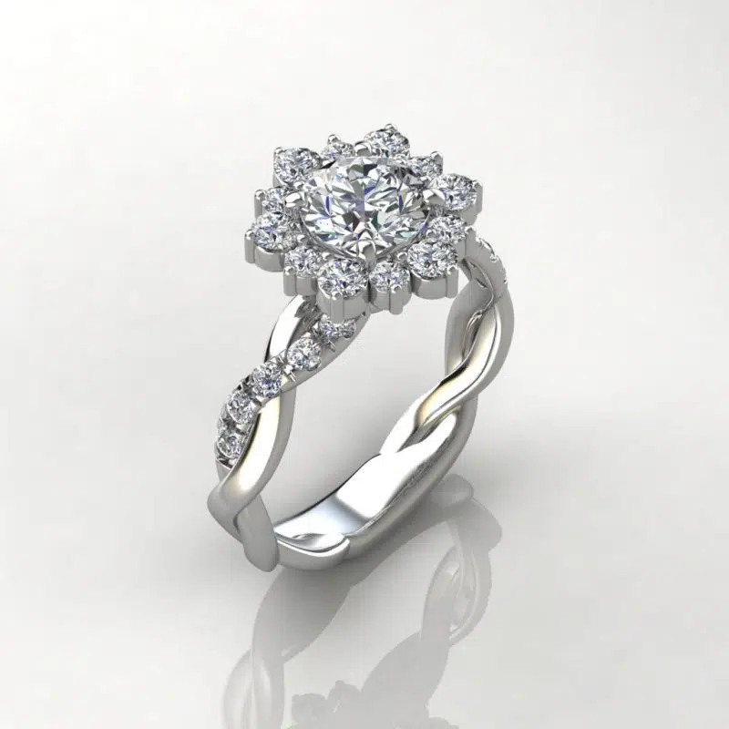 Snowflake Halo Twist Moissanite Engagement Ring