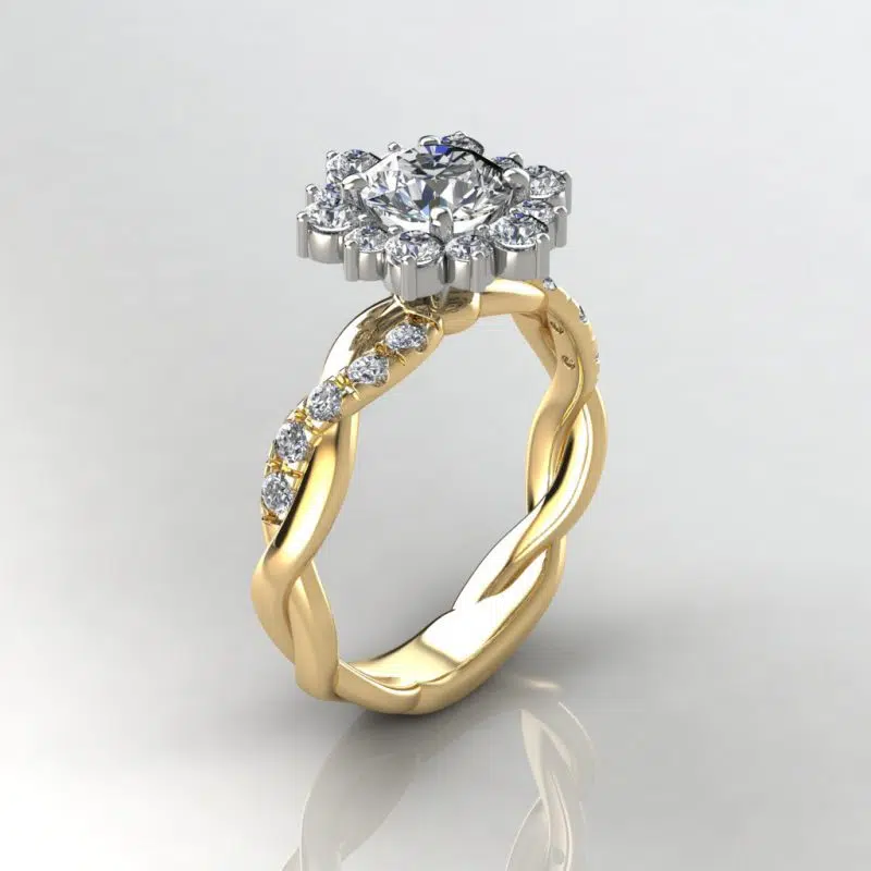 Snowflake Halo Twist Moissanite Engagement Ring