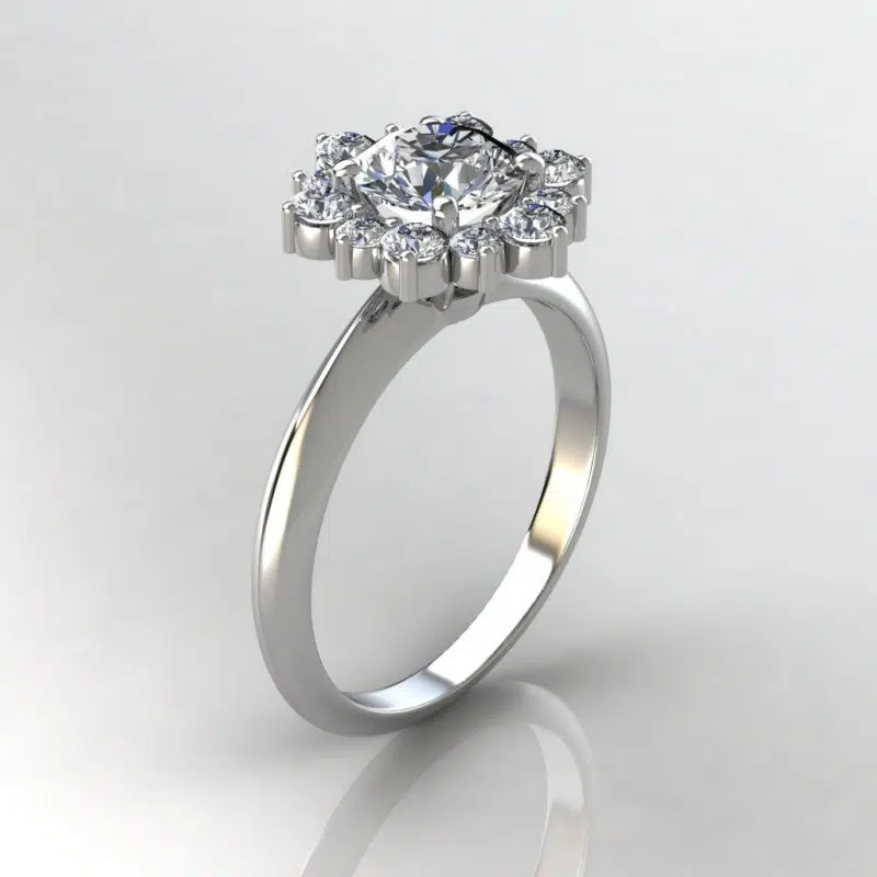 Snowflake Halo Round Cut Moissanite Engagement Ring