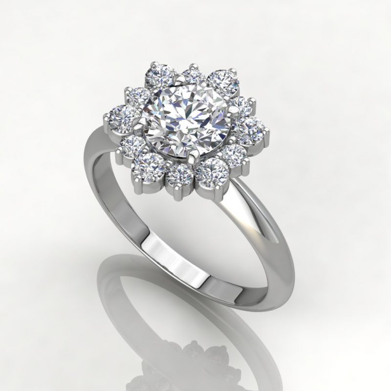 white gold Snowflake Halo Round Cut Moissanite Engagement Ring