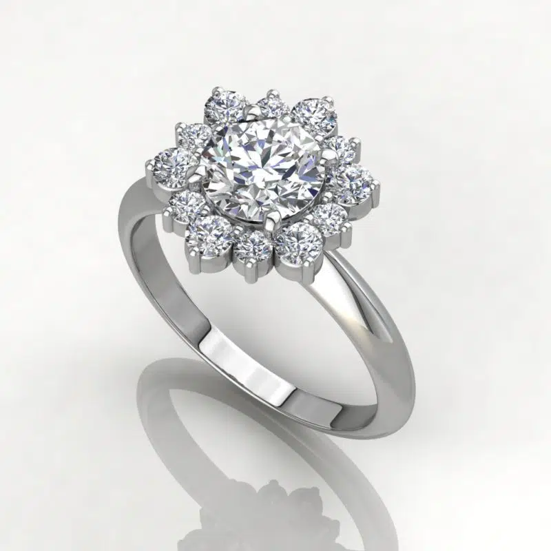 Snowflake Halo Round Cut Moissanite Engagement Ring