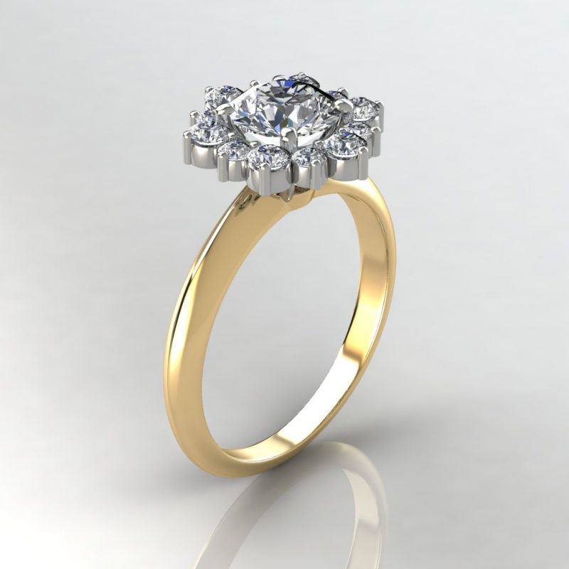 yellow gold Snowflake Halo Round Cut Moissanite Engagement Ring