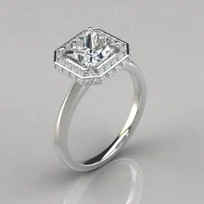 Classic Halo Style Princess Moissanite Engagement Ring