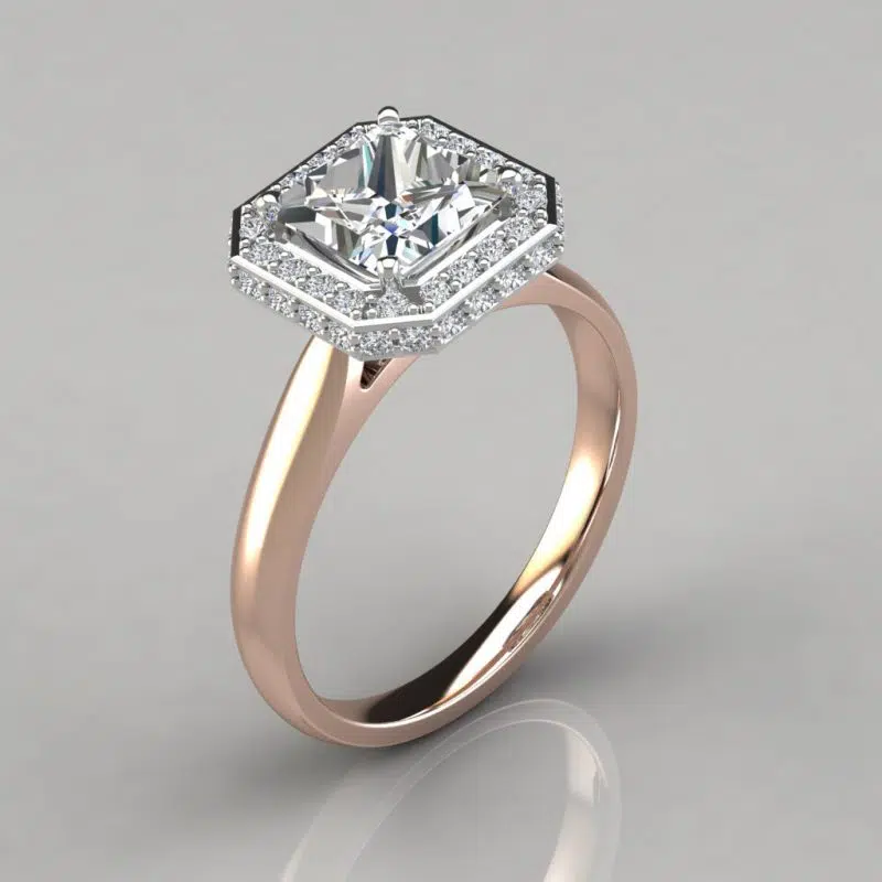 Classic Halo Style Cathedral Princess Cut Moissanite Ring