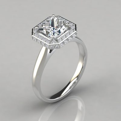 Classic Halo Style Cathedral Princess Cut Moissanite Ring