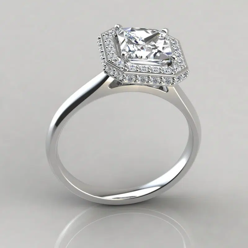 Classic Halo Style Cathedral Princess Cut Moissanite Ring