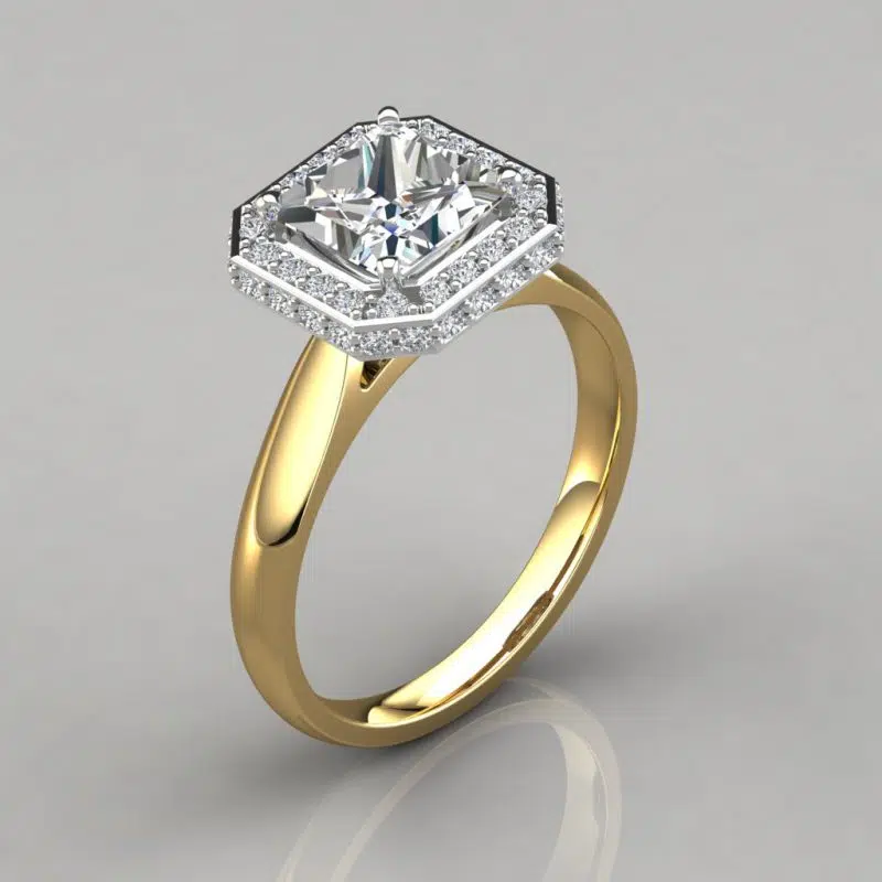 Classic Halo Style Cathedral Princess Cut Moissanite Ring