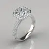 Trio Micro Pave Princess Cut Halo Moissanite Ring