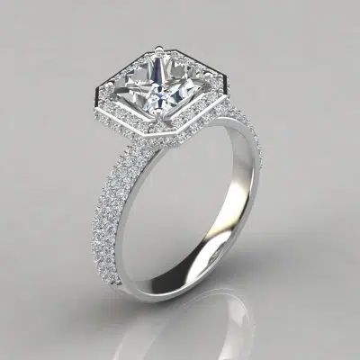 Trio Micro Pave Princess Cut Halo Moissanite Ring