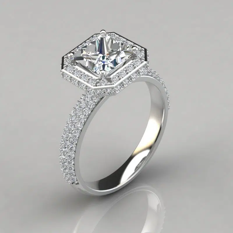Trio Micro Pave Princess Cut Halo Moissanite Ring