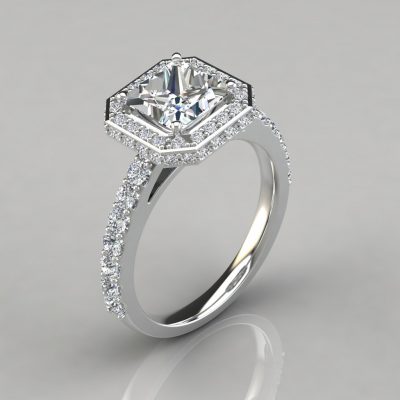Two-sided Cathedral Princess Halo Engagement Ring