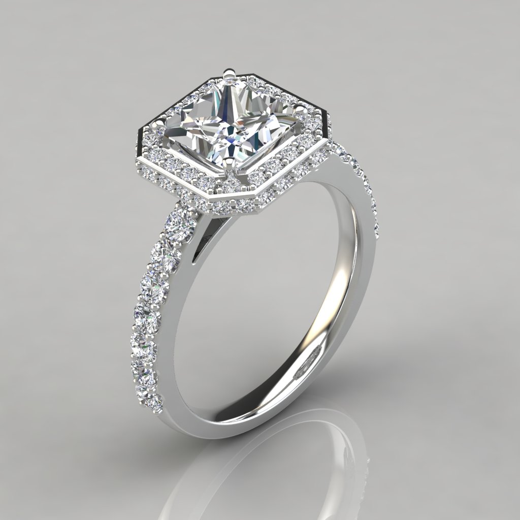 Two Sided Cathedral Princess Halo Engagement Ring Forever Moissanite