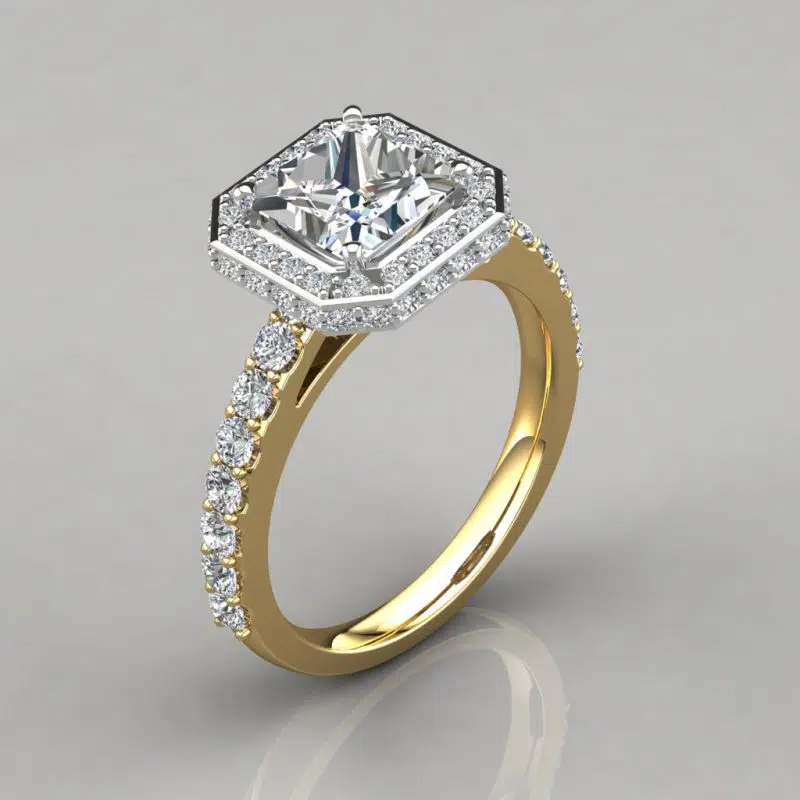 Two-sided Cathedral Princess Halo Engagement Ring