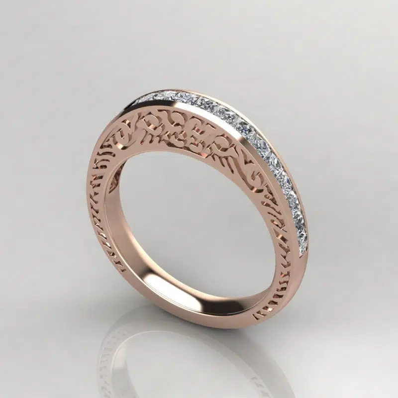 1.44Ct Moissanite Hand Engraved Wedding Band