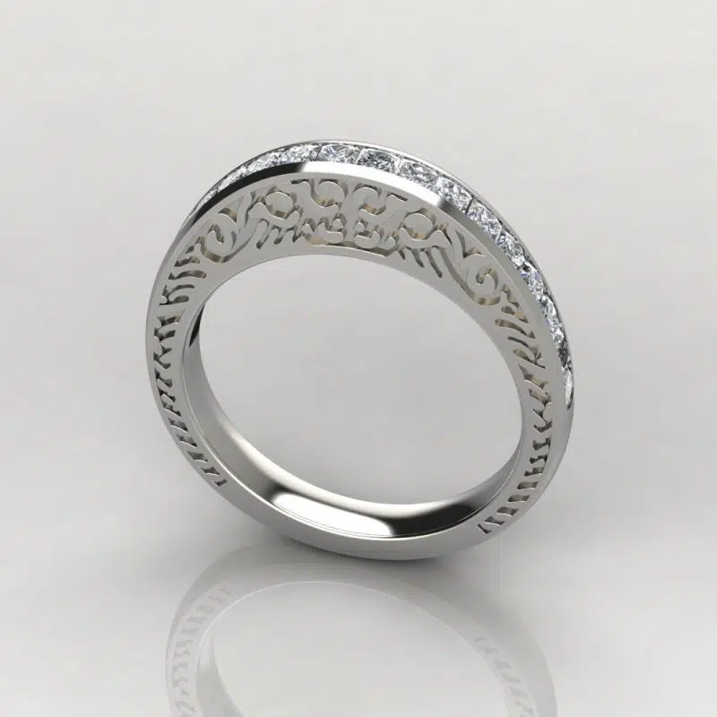 1.44Ct Moissanite Hand Engraved Wedding Band