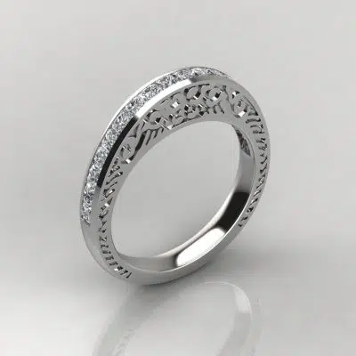1.44Ct Moissanite Hand Engraved Wedding Band