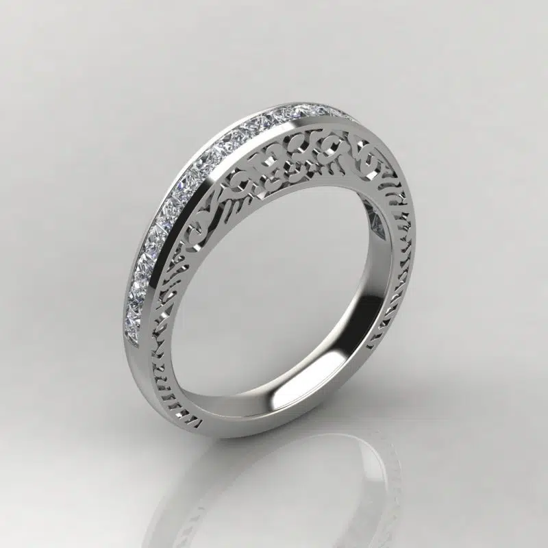 1.44Ct Moissanite Hand Engraved Wedding Band