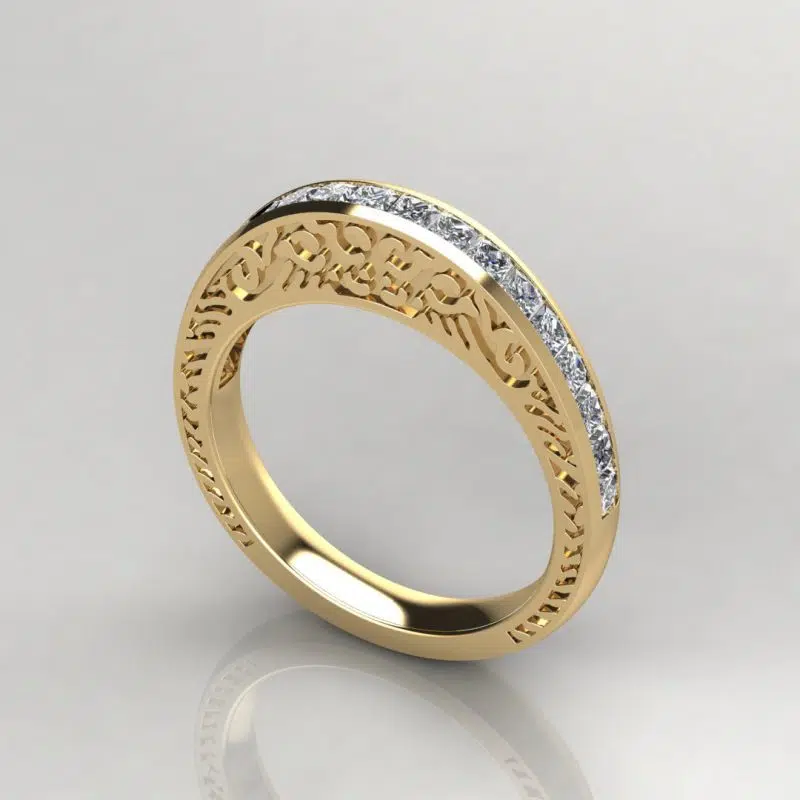 1.44Ct Moissanite Hand Engraved Wedding Band