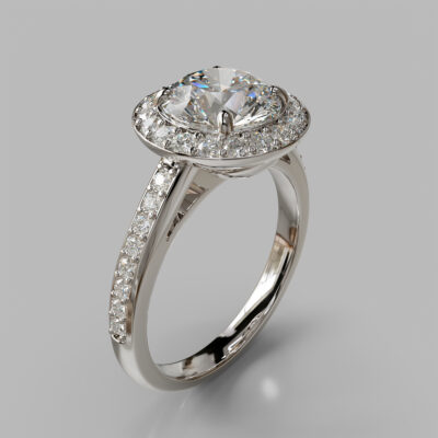 Moissanite Round Cut Pave Halo Style Engagement Ring Moissanite Round Cut Pave Halo Style Engagement Ring
