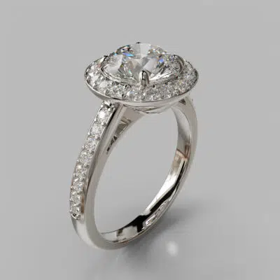 Moissanite Round Cut Pave Halo Style Engagement Ring Moissanite Round Cut Pave Halo Style Engagement Ring