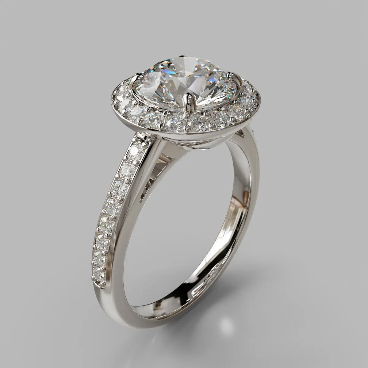 Moissanite Round Cut Pave Halo Style Engagement Ring Moissanite Round Cut Pave Halo Style Engagement Ring