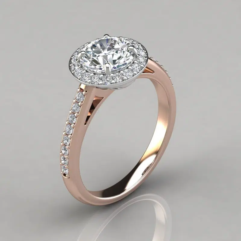 Moissanite Round Cut Pave Halo Style Engagement Ring