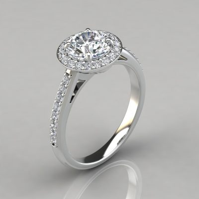 Moissanite Round Cut Pave Halo Style Engagement Ring
