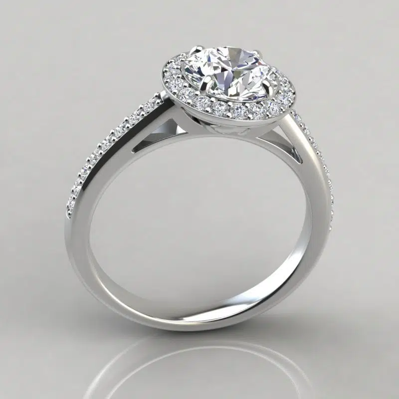 Moissanite Round Cut Pave Halo Style Engagement Ring